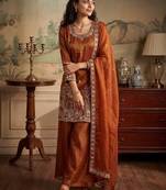 orange color tissue silk blend readymade salwar suit 