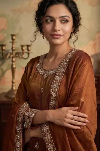 orange color tissue silk blend readymade salwar suit 