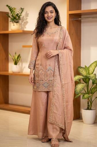 peach color viscos readymade salwar suit 