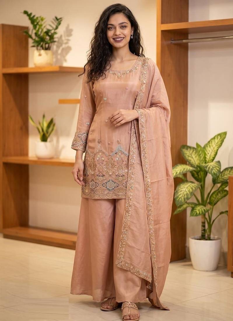 peach color viscos readymade salwar suit 