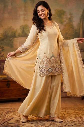 cream color viscos readymade salwar suit 