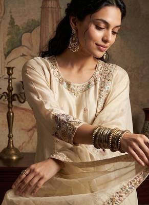 cream color viscos readymade salwar suit  2