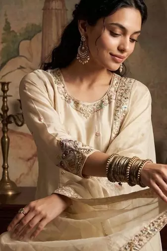 cream color viscos readymade salwar suit 