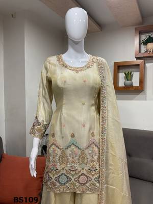 cream color viscos readymade salwar suit  3