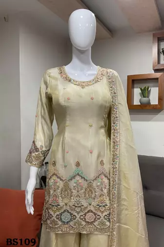 cream color viscos readymade salwar suit 