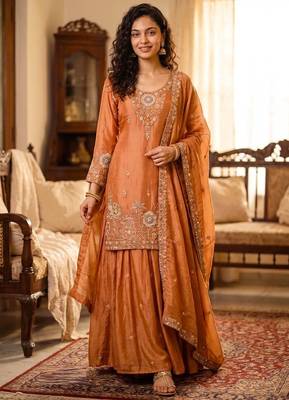 rust color tissue silk blend readymade salwar suit  1