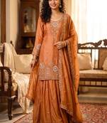 rust color tissue silk blend readymade salwar suit 