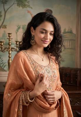 rust color tissue silk blend readymade salwar suit  2