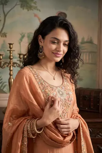 rust color tissue silk blend readymade salwar suit 