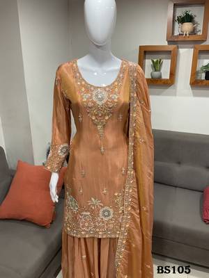 rust color tissue silk blend readymade salwar suit  3