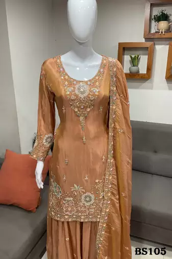 rust color tissue silk blend readymade salwar suit 
