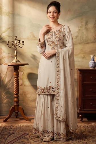 off-white color chinon readymade salwar suit 