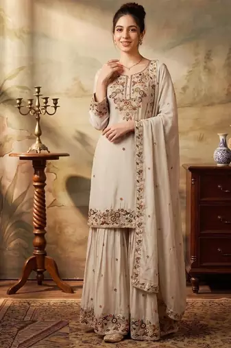 off-white color chinon readymade salwar suit 