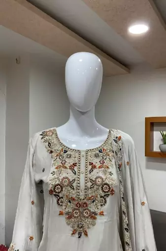 off-white color chinon readymade salwar suit 