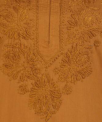 Women brown ethnic motifs embroidered chikankari liva rayon short kurtis 4