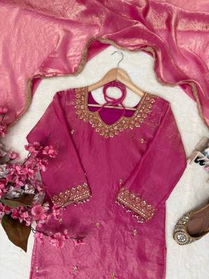 Fandy silk blend embroidered kurta palazzo set with dupatta 3