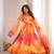 Orange printed tebby organza gown pant set with dupatta