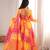 Orange printed tebby organza gown pant set with dupatta