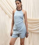 Powder blue linen halter top