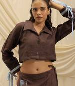 Brown linen cropped jacket top