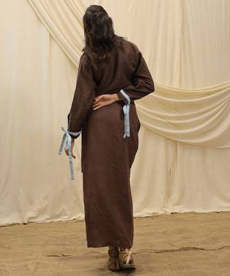 Brown linen cropped jacket top 2