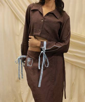 Brown linen cropped jacket top 3