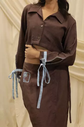 Brown linen cropped jacket top