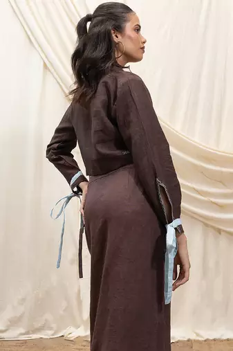 Brown linen cropped jacket top