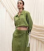 Green linen cropped jacket top