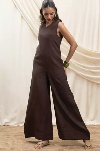 Brown linen jumpsuit