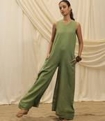 Olive green linen jumpsuit
