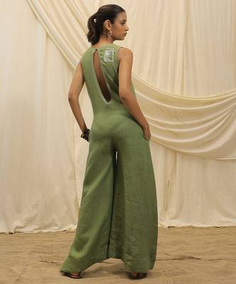 Olive green linen jumpsuit 2