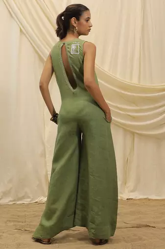 Olive green linen jumpsuit