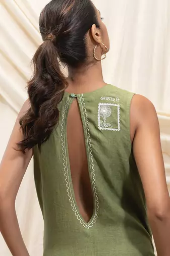 Olive green linen jumpsuit