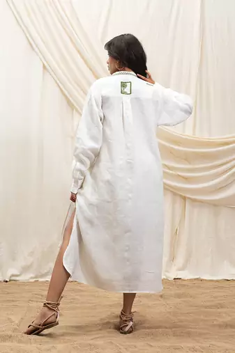 White linen midi dress