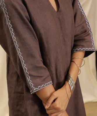 Toasted brown embroidered linen maxi dress 3