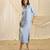 Powder blue embroidered linen maxi dress