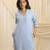 Powder blue embroidered linen maxi dress