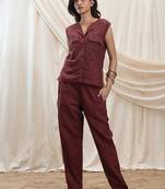 Maroon linen vest top