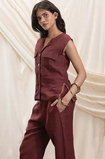 Maroon linen vest top