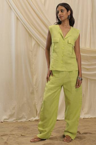 Lime green linen vest top