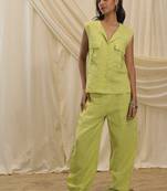 Lime green linen vest top