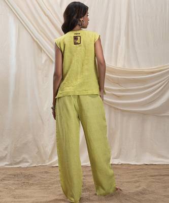 Lime green linen vest top 2