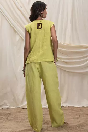Lime green linen vest top