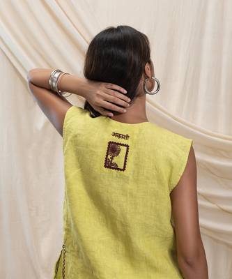Lime green linen vest top 3