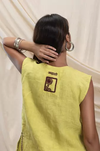 Lime green linen vest top