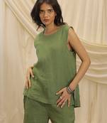 Olive green linen high low top