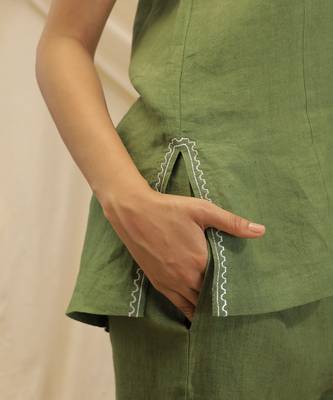 Olive green linen high low top 2