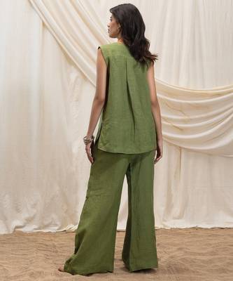 Olive green linen high low top 3