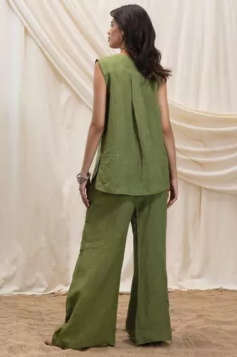 Olive green linen high low top